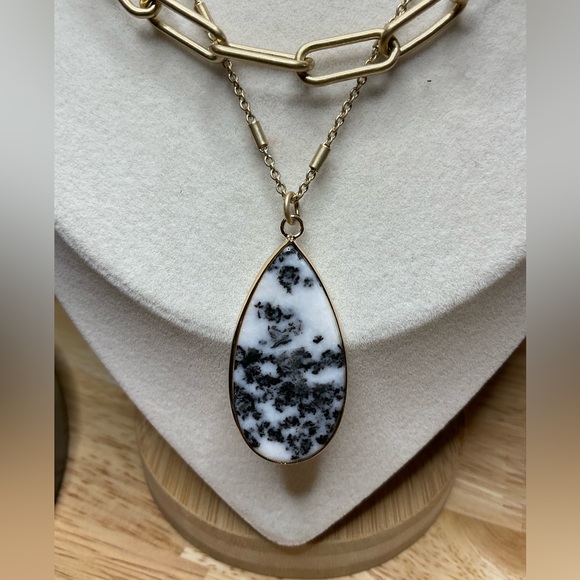 2 Layer Brass/Gold Necklace with Zebra Jasper Pendant 19” with 2” extender.🦓 - Picture 2 of 4